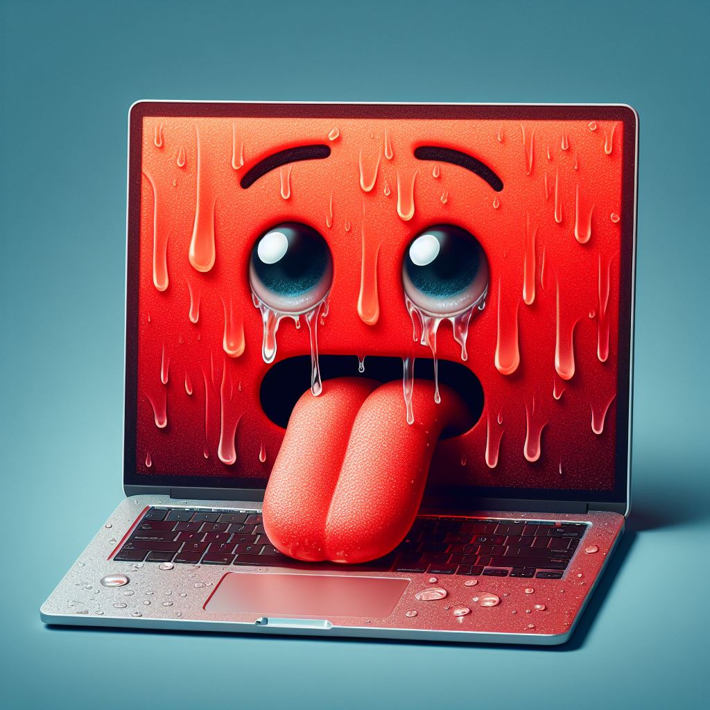 Overheating laptop with tongue hanging out